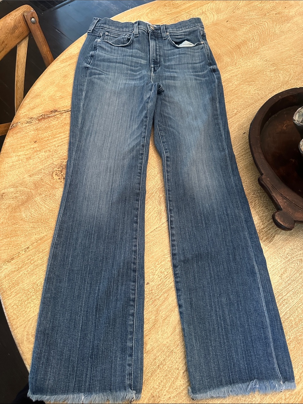 AYR The Bomb Pop Medium Blue Wide-Leg Raw Hem Jeans